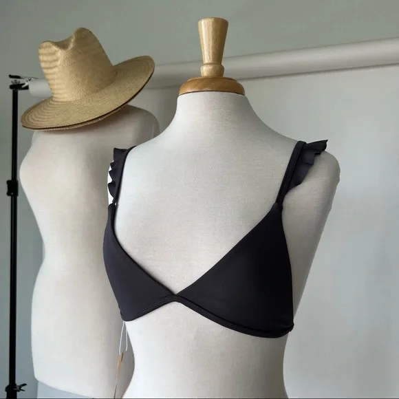 DARK GREY NWT RUFFLE TRIMMED BIKINI TOP - Picture 3 of 8